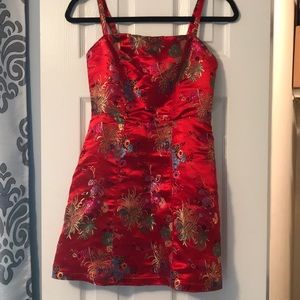 Red Chinese Print Dress
